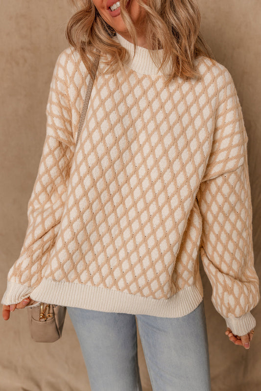 Ximena Rhombus Textured Knit Sweater - Threaded Pear