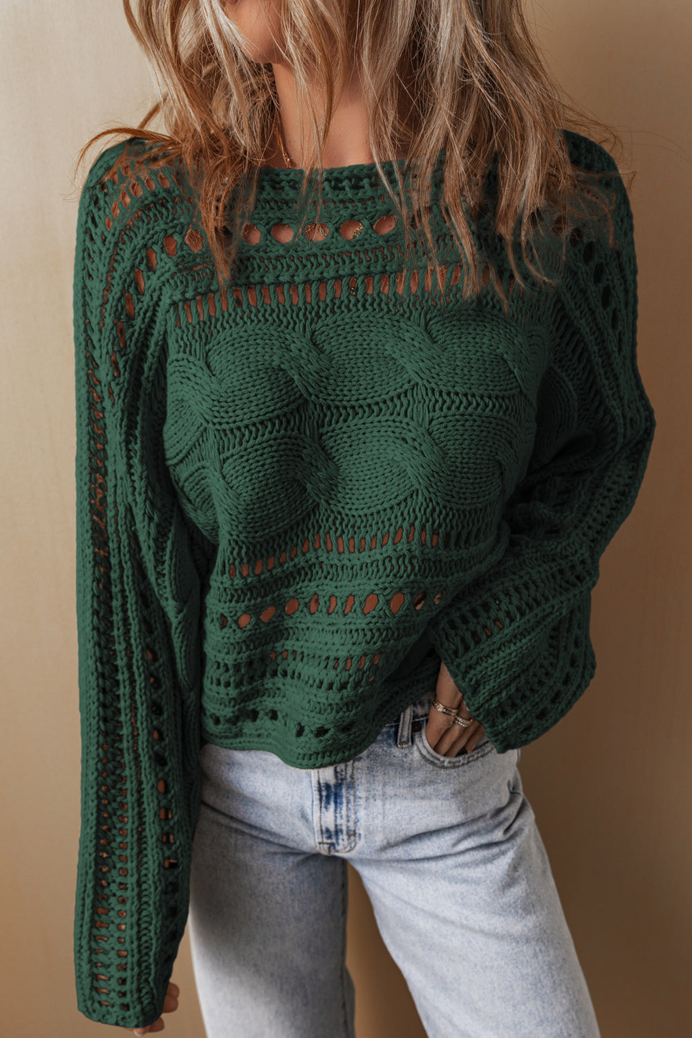 Emma Cable Knit Cropped Sweater - Threaded Pear
