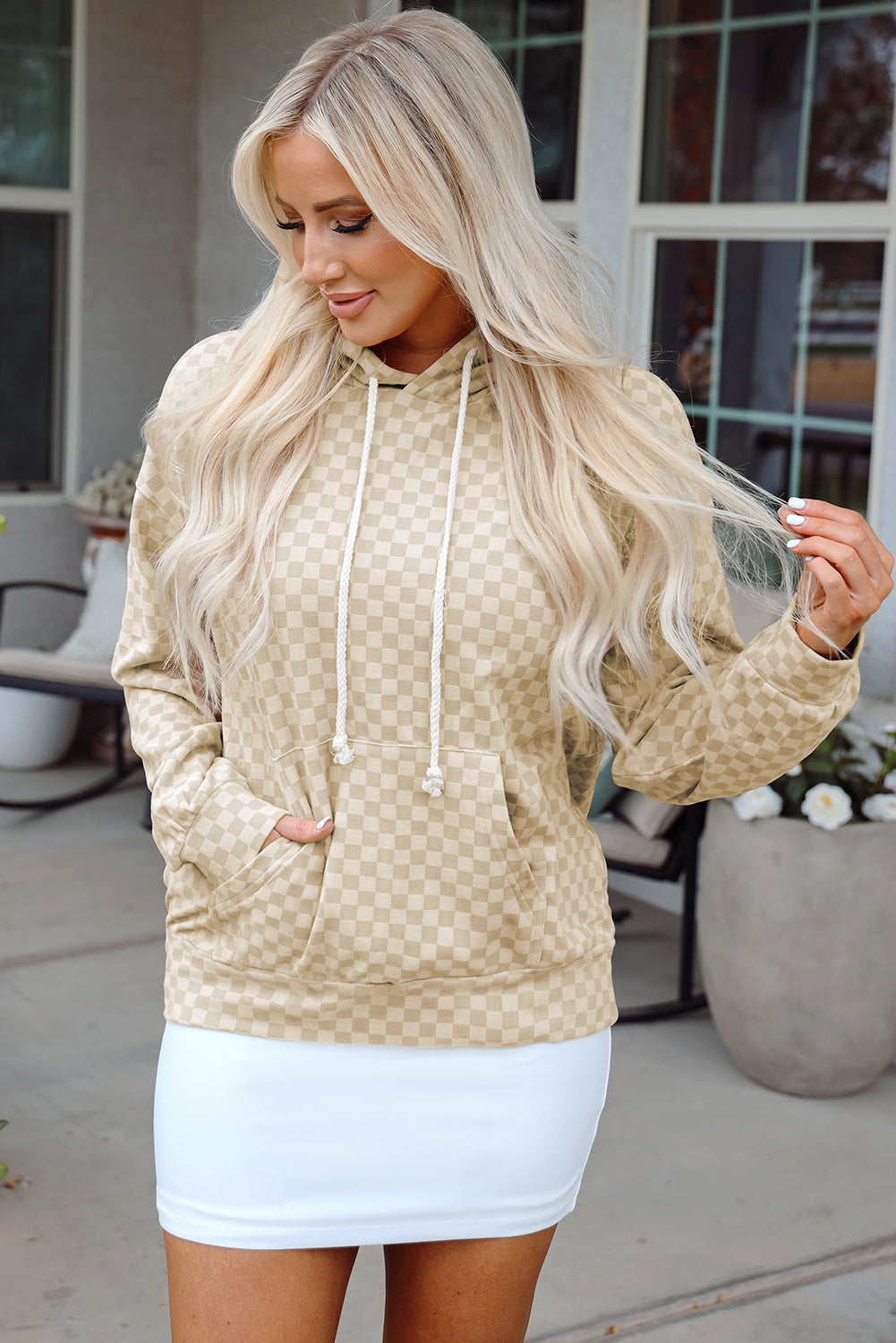 Harper Print Kangaroo Drawstring Hoodie - Threaded Pear