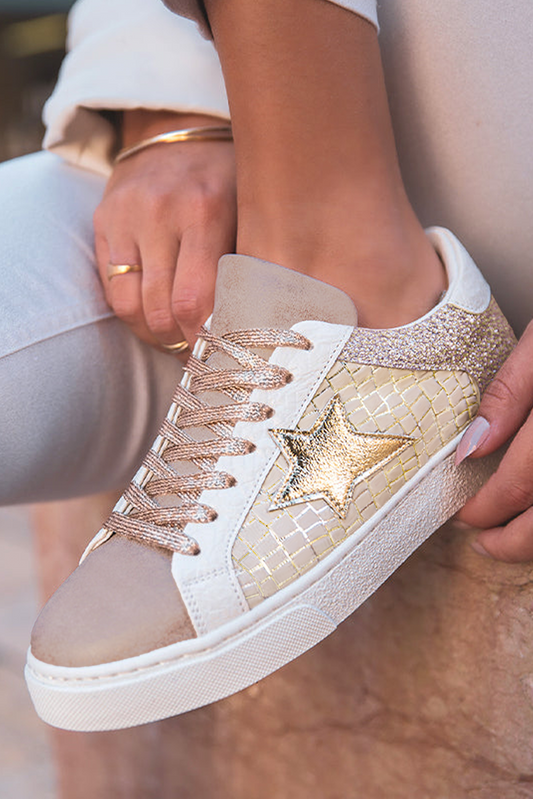 Clare Gold Glitter Star Lace-up Sneakers - Threaded Pear