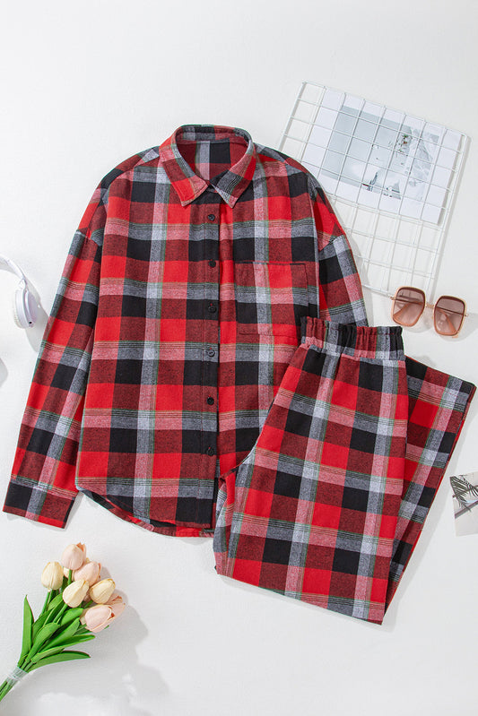 Madison Checkered Pattern Loose Shirt - Threaded Pear