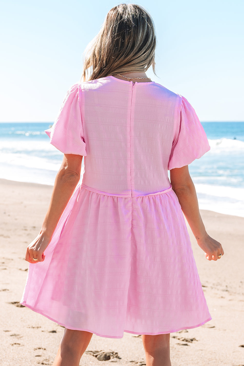 Winona Bubble Sleeve High Waist Mini Dress - Threaded Pear