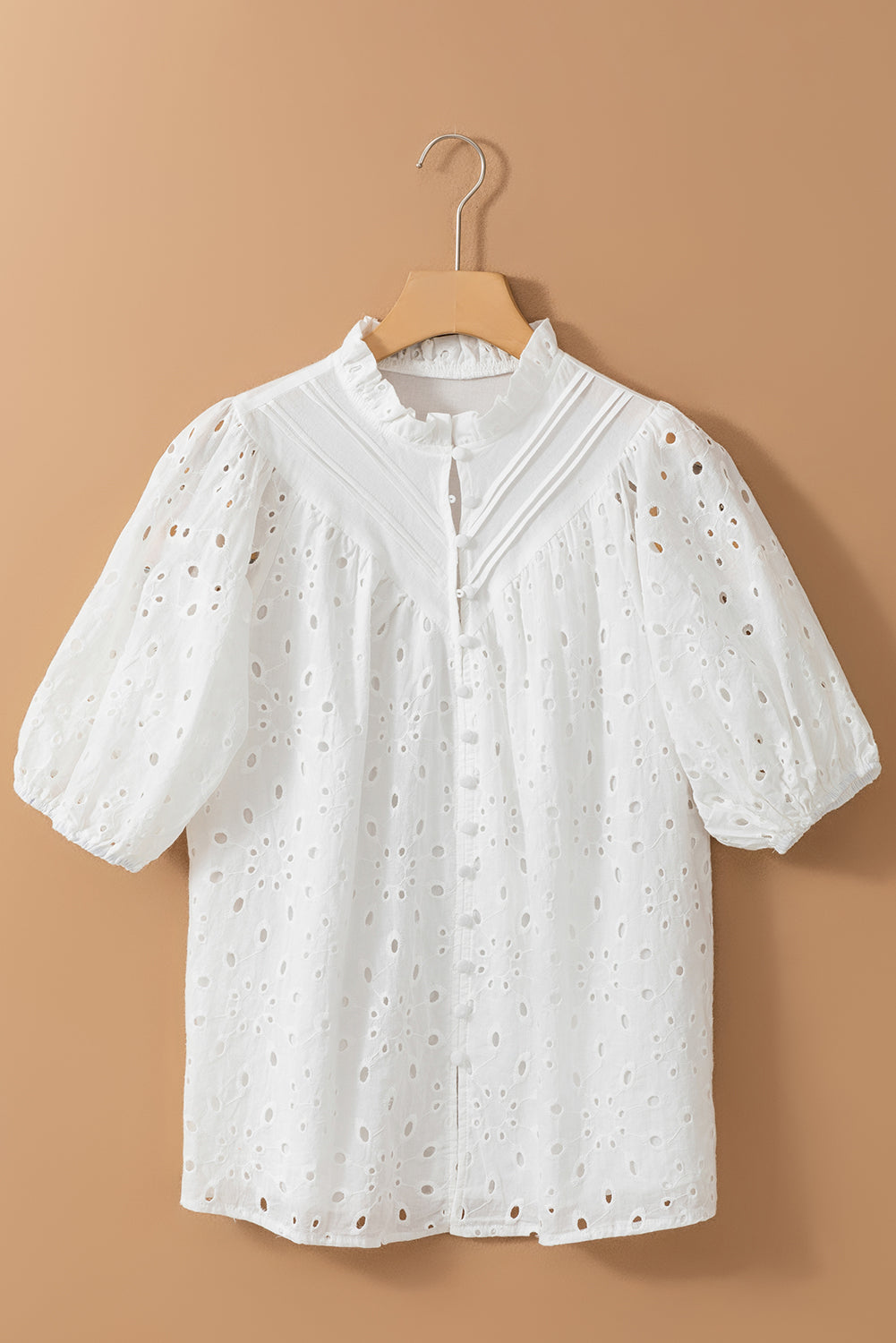 Arielle Embroidered Hollow-out Puff Sleeve Blouse - Threaded Pear