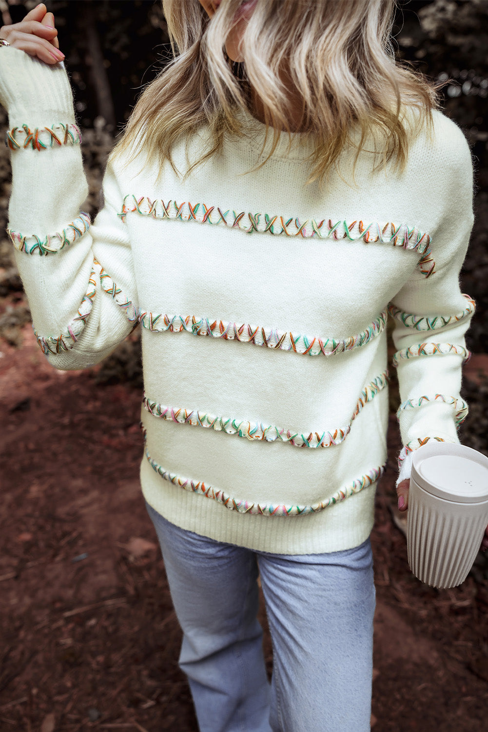 Braelyn Colorful Crossed Stitch Sweater - Threaded Pear