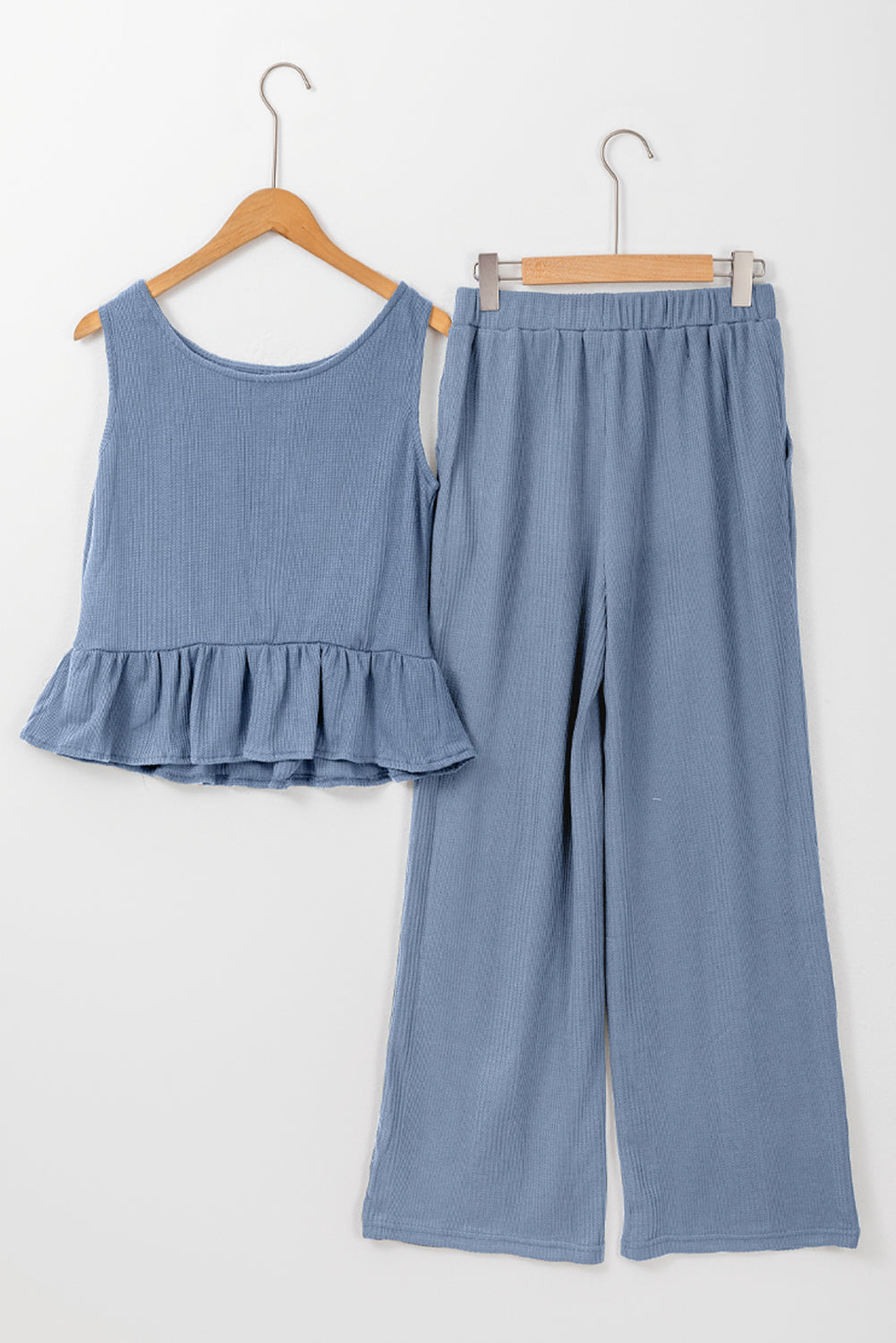 Teresa Ribbed Ruffle Tank Top and Pants Set - Threaded Pear