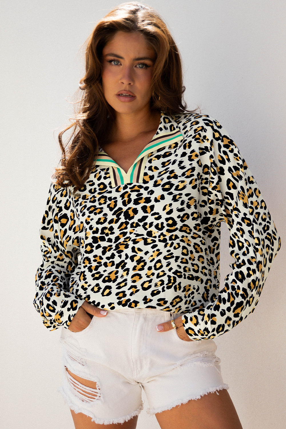 Laurel Leopard V Neck Blouse - Threaded Pear