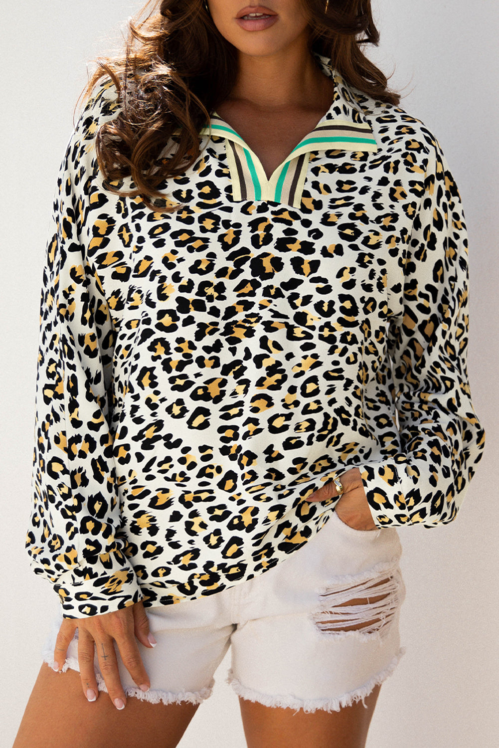 Laurel Leopard V Neck Blouse - Threaded Pear
