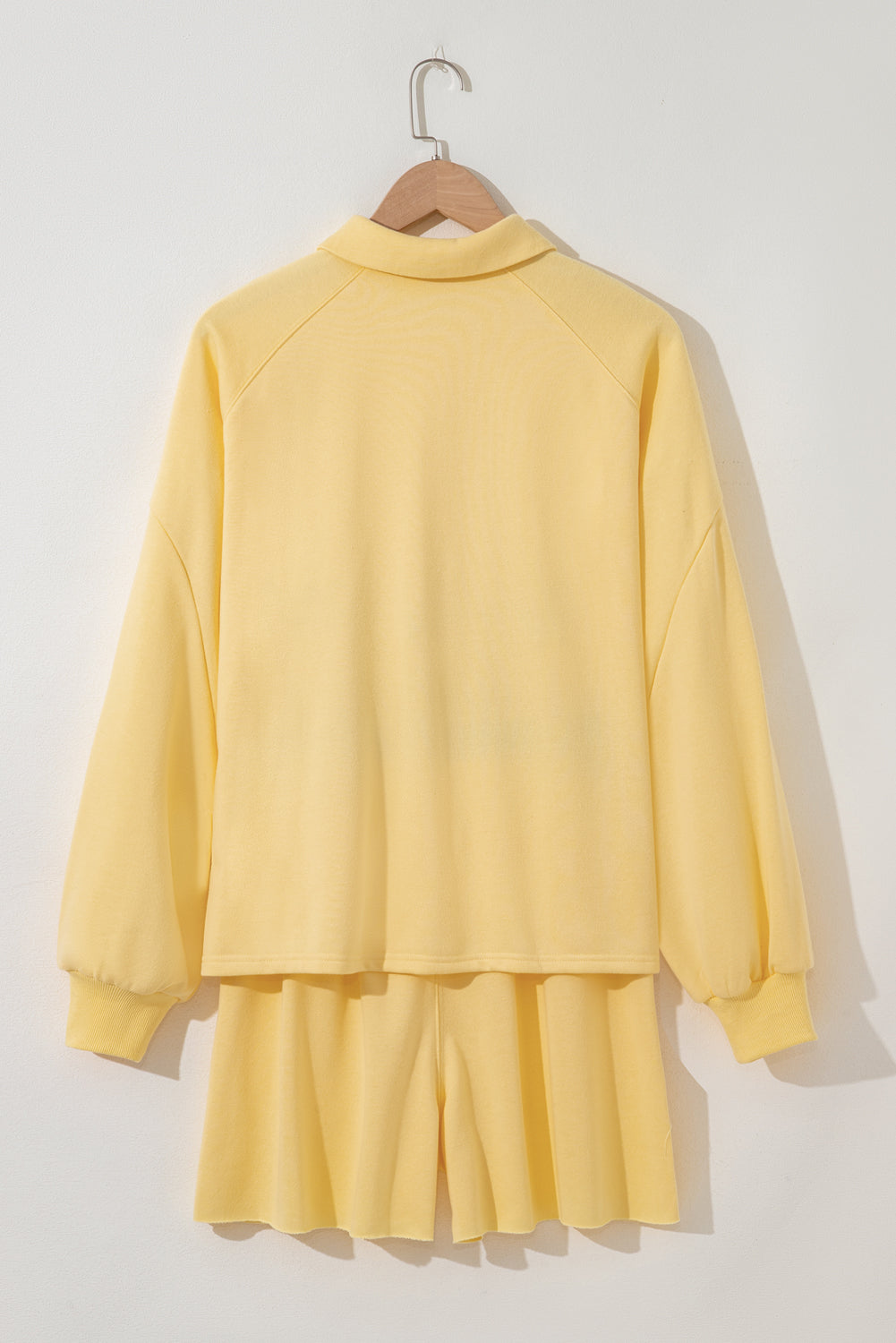 Kylie Button Collar Drop Shoulder Pullover and Shorts 2pcs Outfit - Threaded Pear