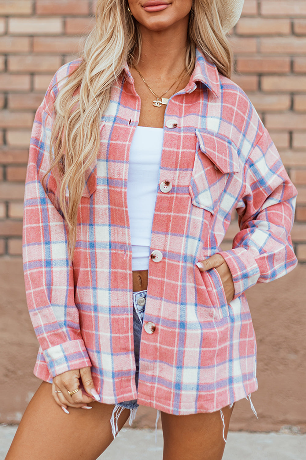 Natalie Plaid Button Up Shacket - Threaded Pear
