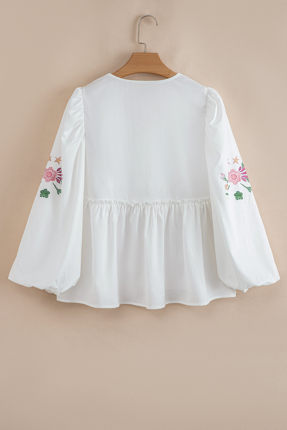Skylar Flower Lace-up Babydoll Blouse - Threaded Pear