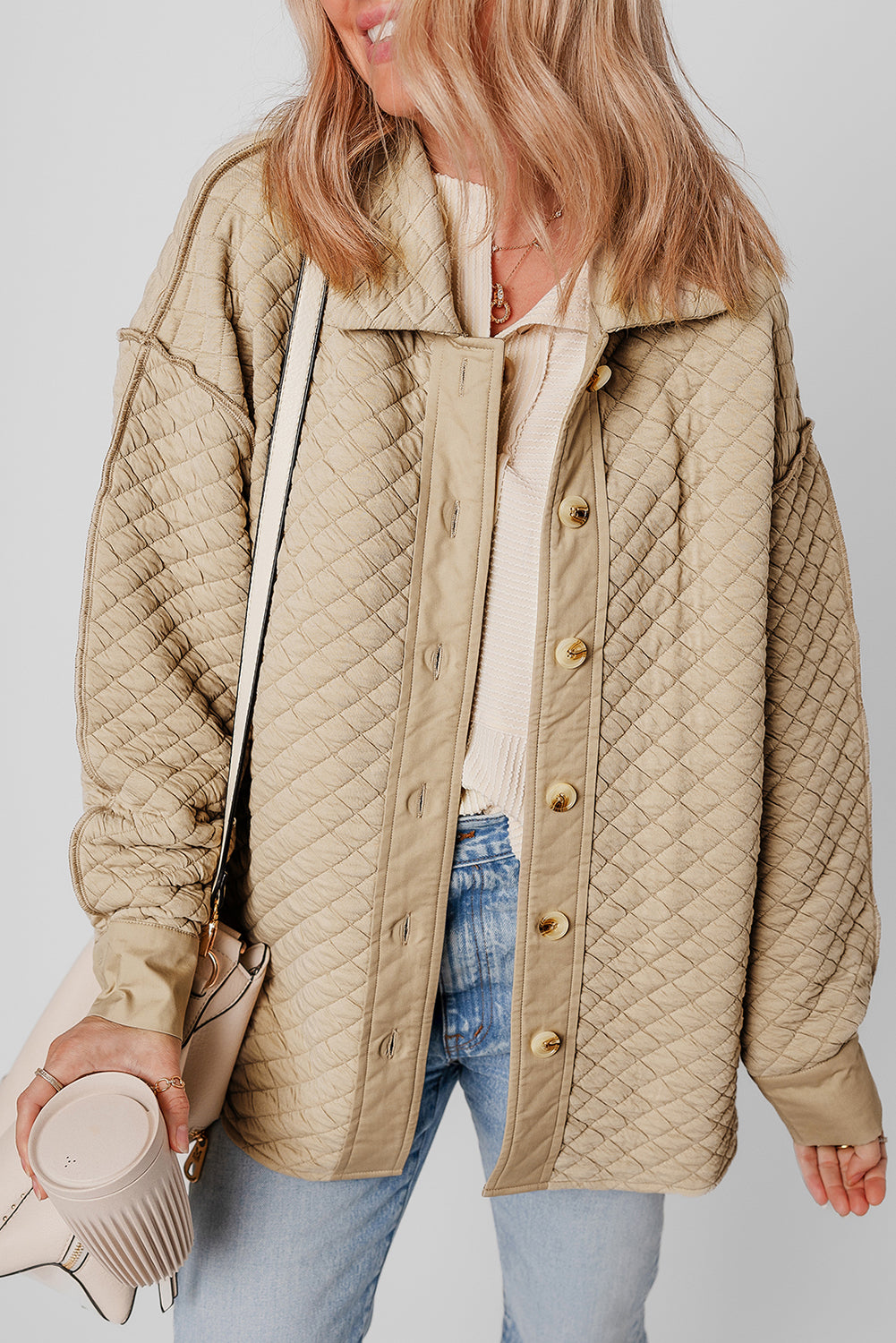 Celeste Quilted Puffer Buttoned Shacket - Threaded Pear