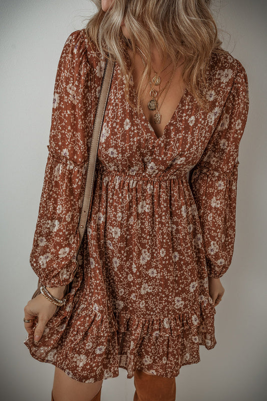 Ashley Boho Floral Puff Sleeve Mini Dress - Threaded Pear