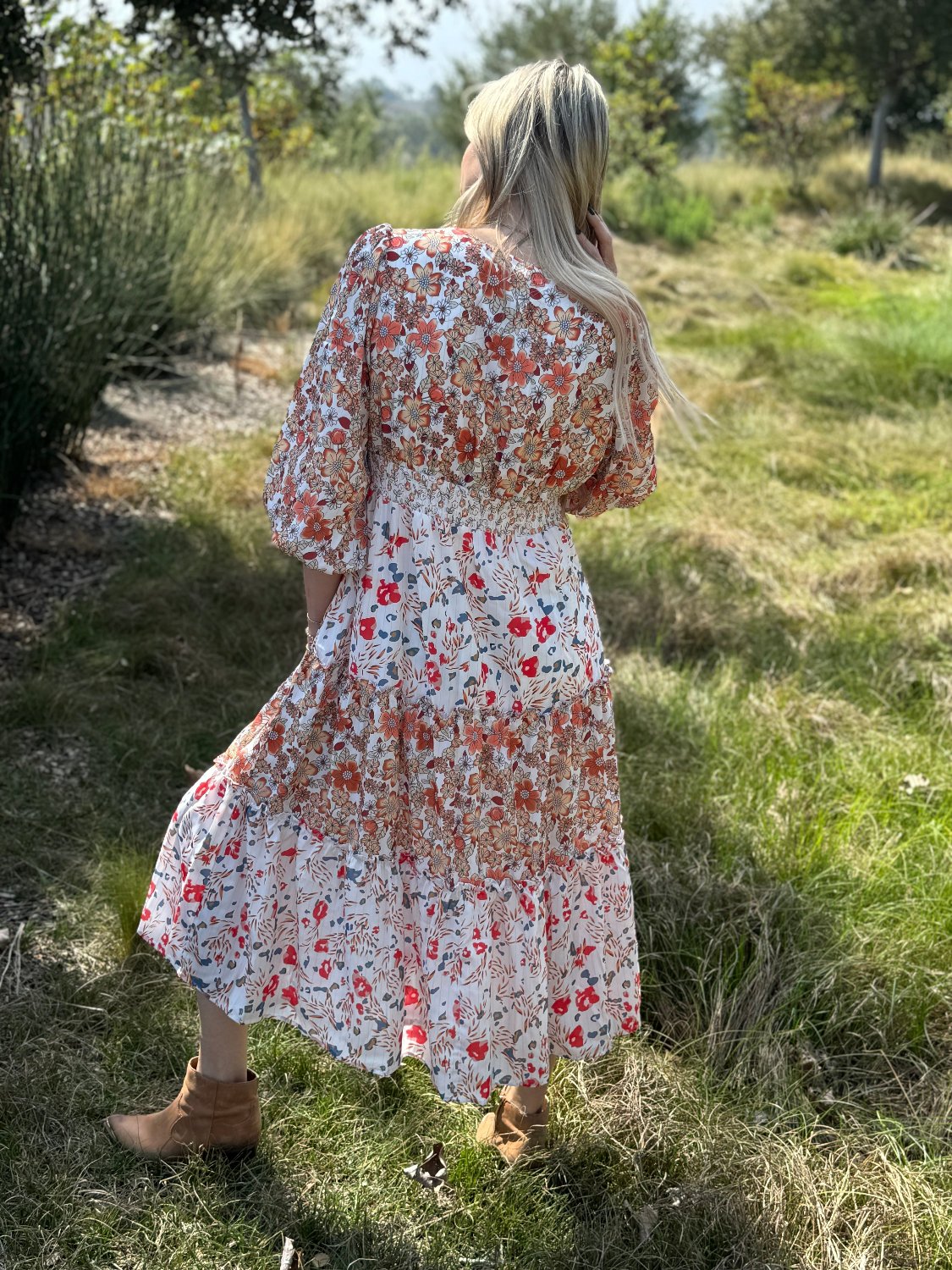 Lily Floral Ruffled Tiered Midi Dress - Threaded Pear