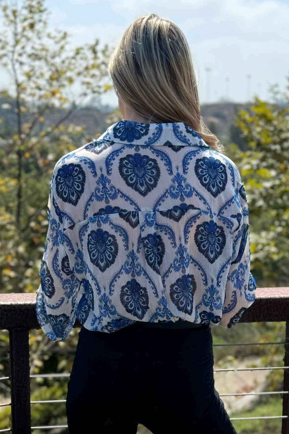 Mila Pattern Button Top - Threaded Pear