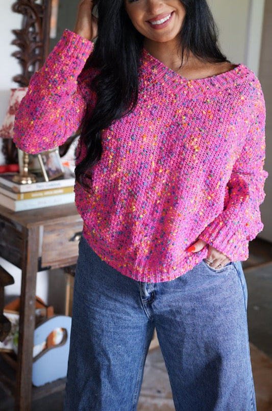 Liana Spots Knitted V Neck Casual Sweater - Threaded Pear